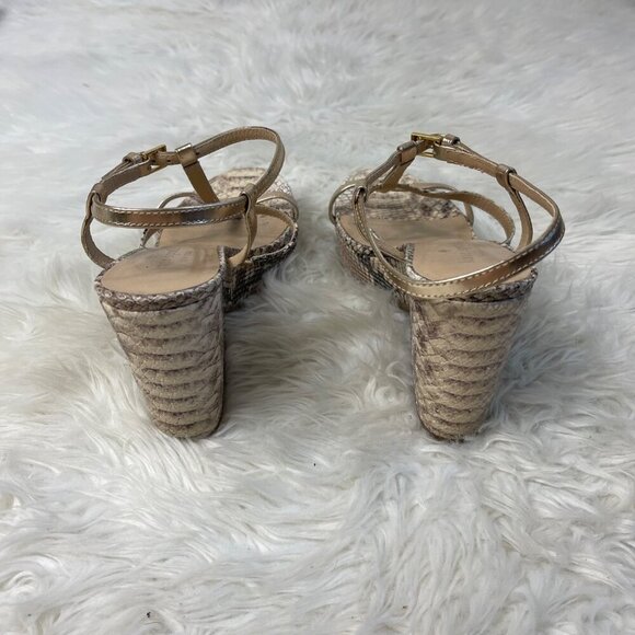 Kate Spade Venezia Heels 7.5 Tan Snake Print Strappy Platform Open Toe Italy - Picture 6 of 11